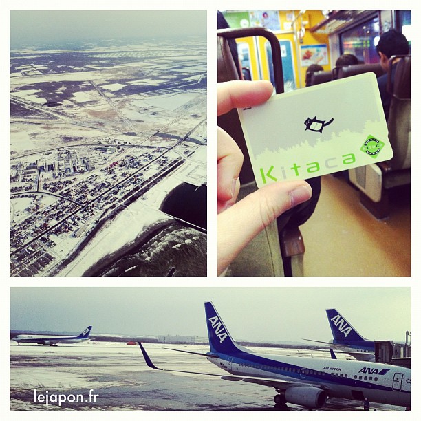 Bien arrivé à l’aéroport de Chitose, en direction de Sapporo sous un ciel bleu avec ma Kitaca ;-)