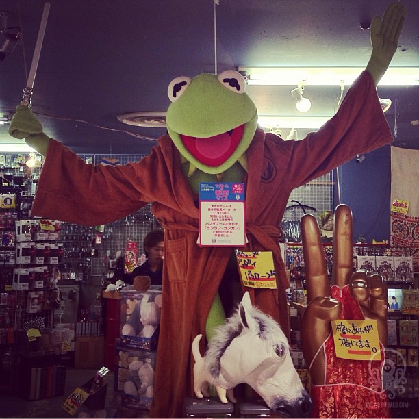 Le chevalier Jedi Kermitt du système Hiroshima et son chien à tête de cheval vous salue. Que la force soit avec vous!