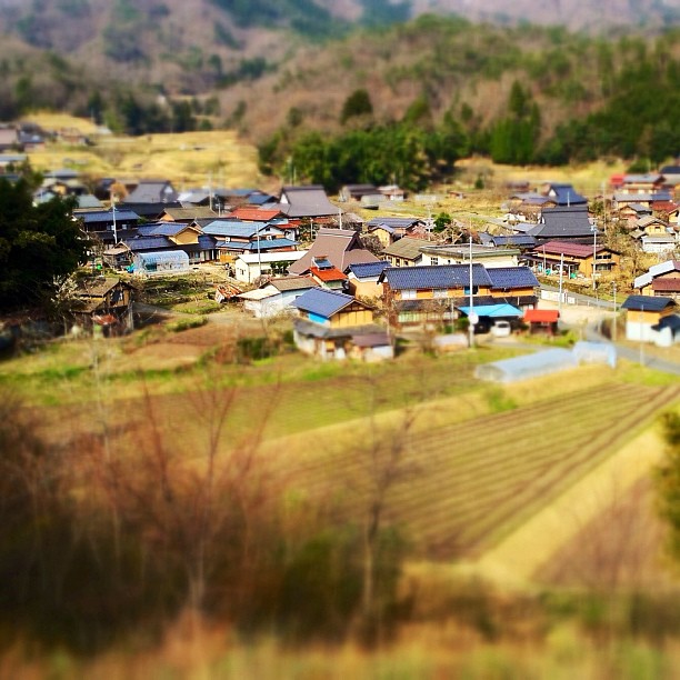 Village japonais dans le creux de la montagne