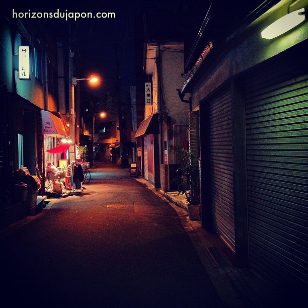 Ambiance nocturne dans une petite ruelle typiquement japonaise