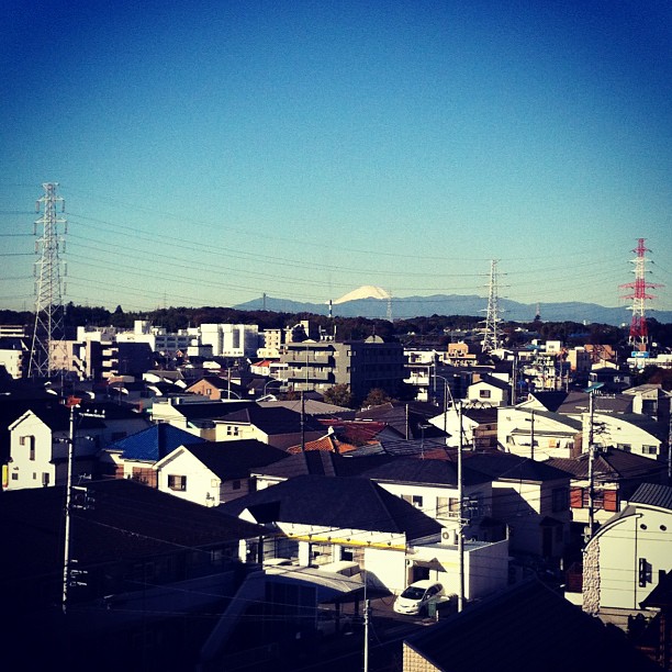 #fujireport : visibilité parfaite sur le Fuji ce matin ! L’hiver est là… Avec les feuilles d’automne !