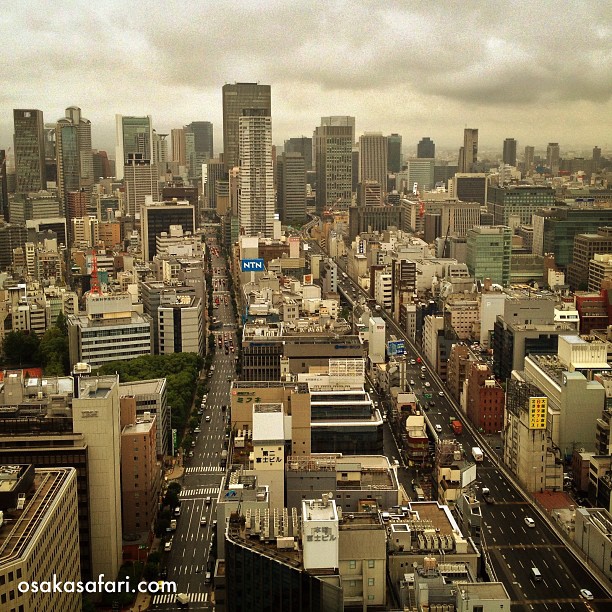 Vue aérienne vers Nakanoshima et Umeda