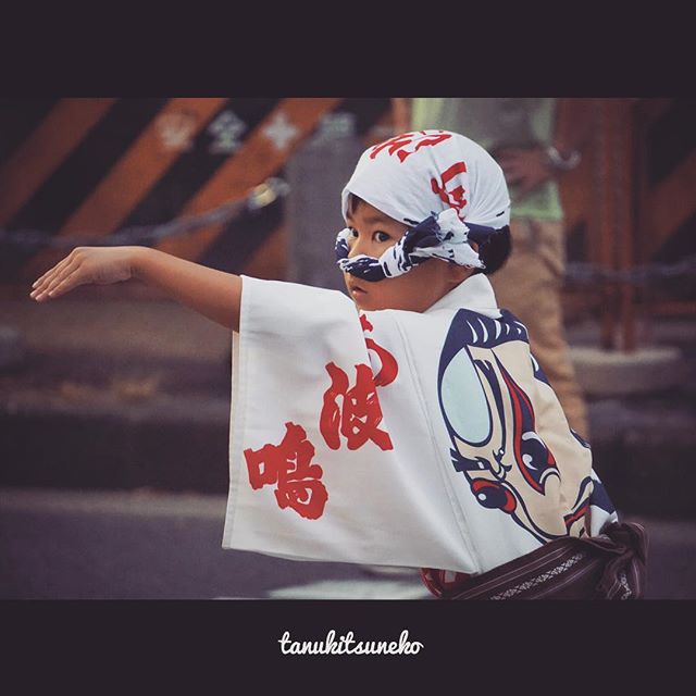 Un jeune danseur mime ses ainés pendant le Awa-Odori de Tokushima